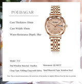 POEDAGAR Watch Women New Fashion Luxury Stainless Steel Wristwatch Bracelet Simple Rose Gold Waterproof Luminous Ladies Watches