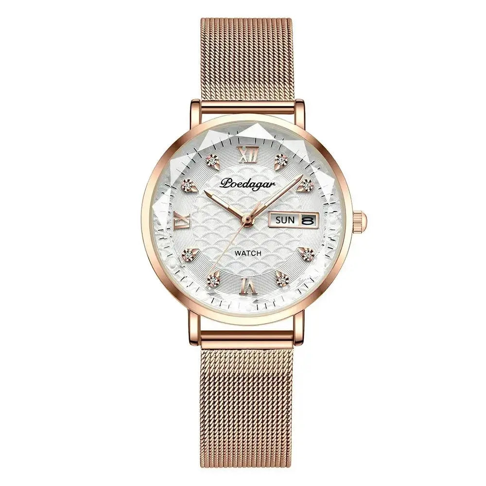 POEDAGAR Watch Women New Fashion Luxury Stainless Steel Wristwatch Bracelet Simple Rose Gold Waterproof Luminous Ladies Watches