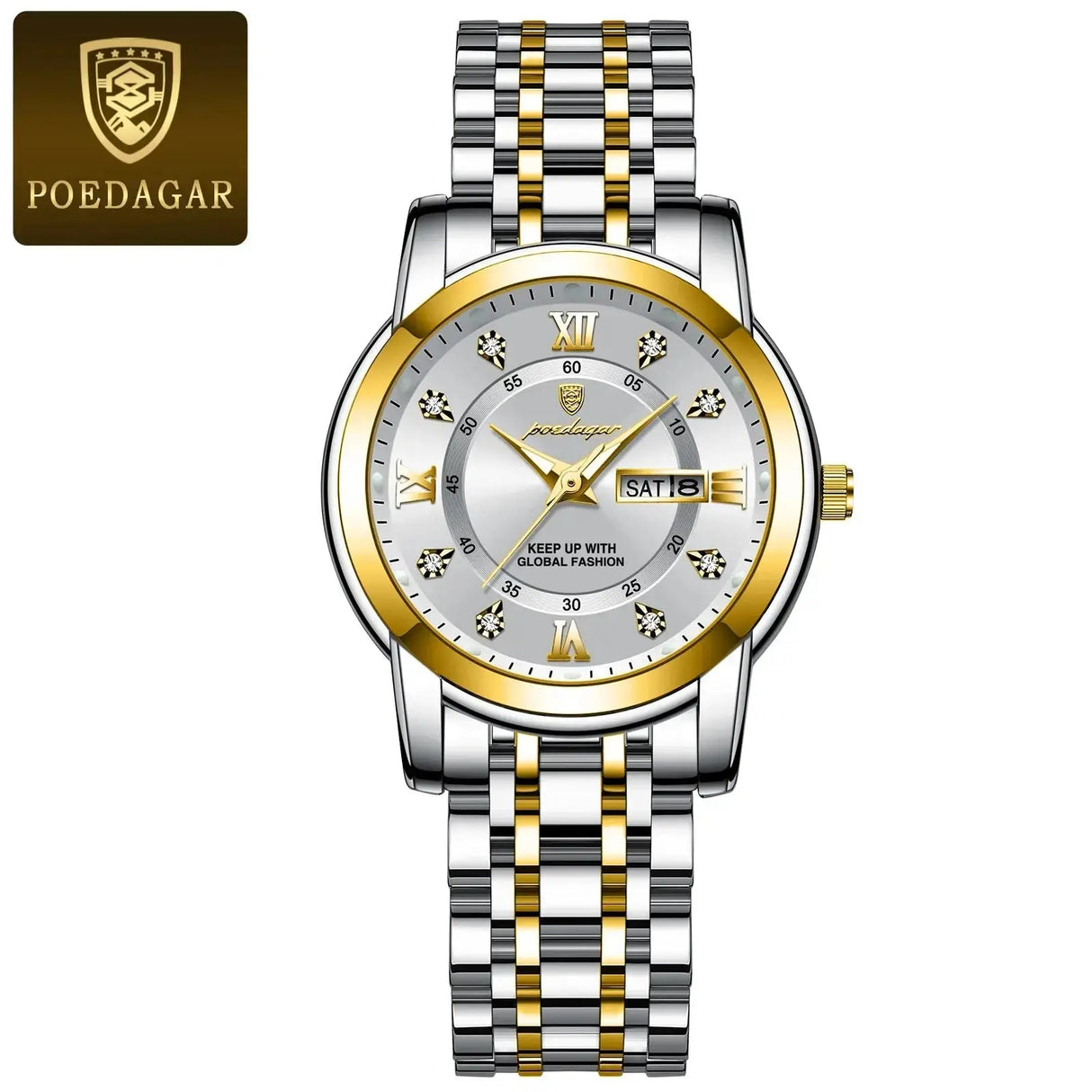 POEDAGAR Women Wristwatch Luxury Quartz Ladies Watch Waterproof Stainless Steel Luminous Date Week Women's Watches Dress Clock