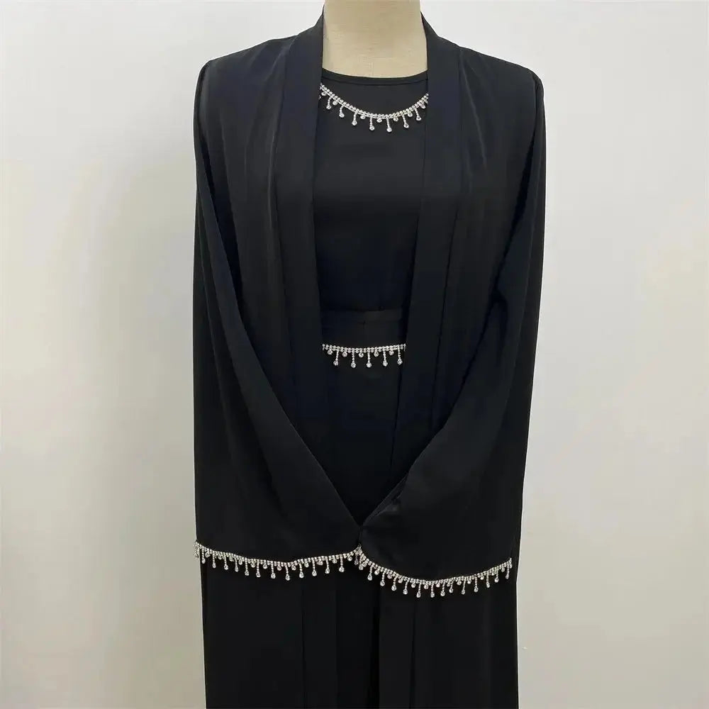 Ramadan Abaya Dubai Luxury 2 Chain Nida Turkey Modesty Robe Elegant With Pockets Muslim Sets Kimono Kaftan Islam Khimar Kebaya C