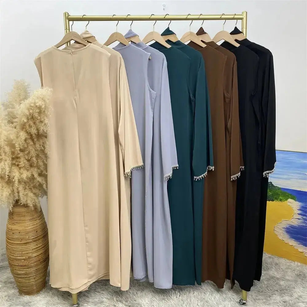 Ramadan Abaya Dubai Luxury 2 Chain Nida Turkey Modesty Robe Elegant With Pockets Muslim Sets Kimono Kaftan Islam Khimar Kebaya C