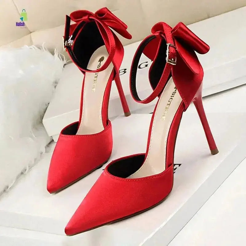 Red Silk Stiletto Wedding Shoes - BIGTREE Pumps