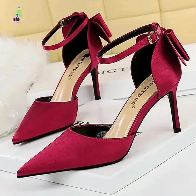 Red Silk Stiletto Wedding Shoes - BIGTREE Pumps