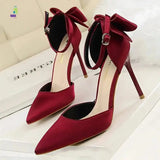 Red Silk Stiletto Wedding Shoes - BIGTREE Pumps