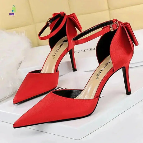 Red Silk Stiletto Wedding Shoes - BIGTREE Pumps