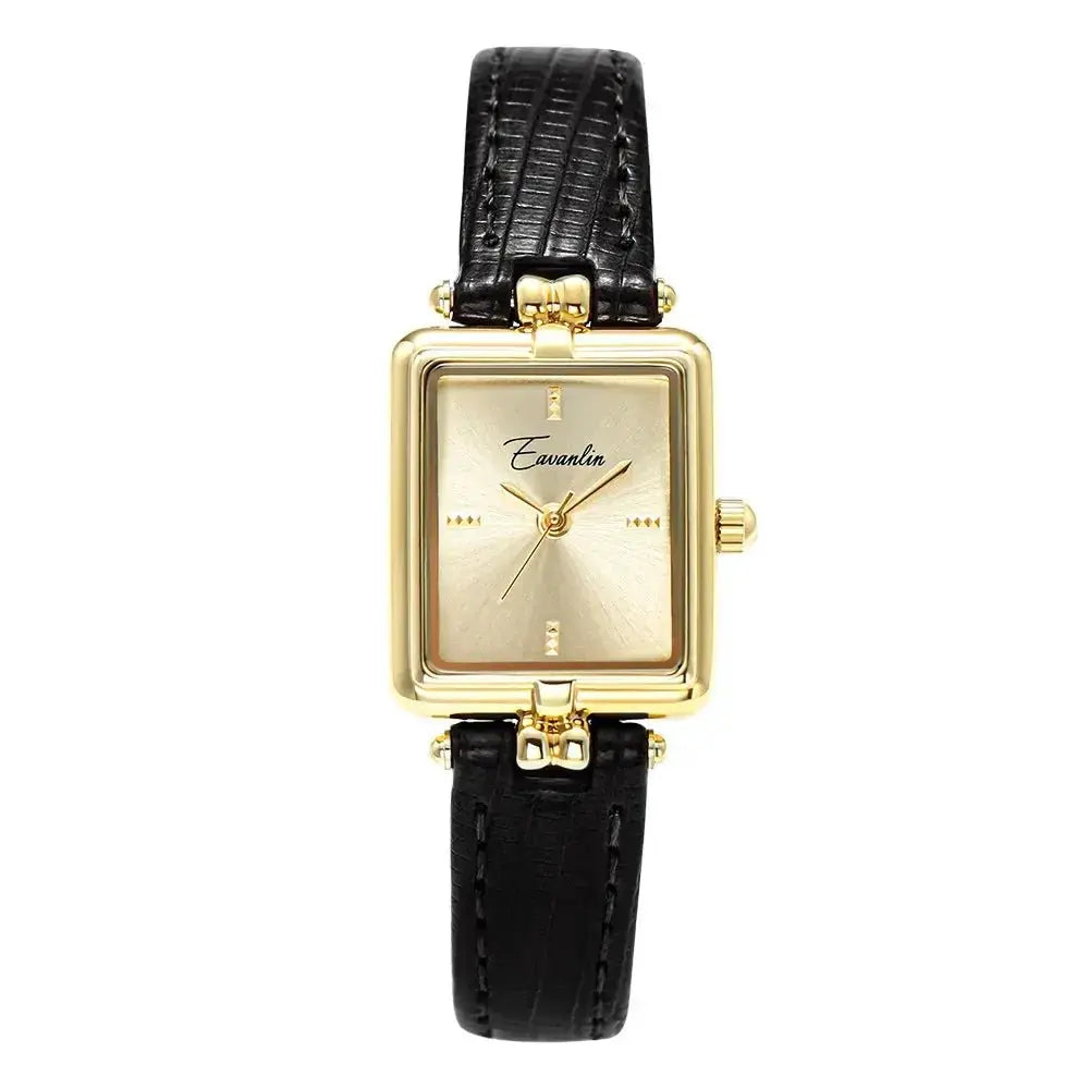 Retro Niche Design Square Rectangular Gold Dial Quartz Women's Watch Casual Brown Leather Waterproof Fashion Watch Relogio