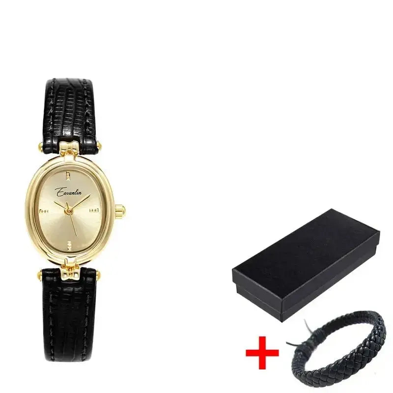 Retro Niche Design Square Rectangular Gold Dial Quartz Women's Watch Casual Brown Leather Waterproof Fashion Watch Relogio