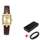 Retro Niche Design Square Rectangular Gold Dial Quartz Women's Watch Casual Brown Leather Waterproof Fashion Watch Relogio