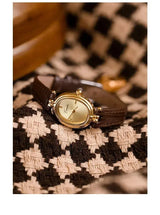 Retro Niche Design Square Rectangular Gold Dial Quartz Women's Watch Casual Brown Leather Waterproof Fashion Watch Relogio