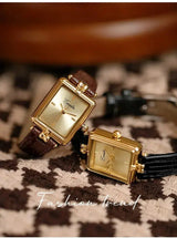 Retro Niche Design Square Rectangular Gold Dial Quartz Women's Watch Casual Brown Leather Waterproof Fashion Watch Relogio