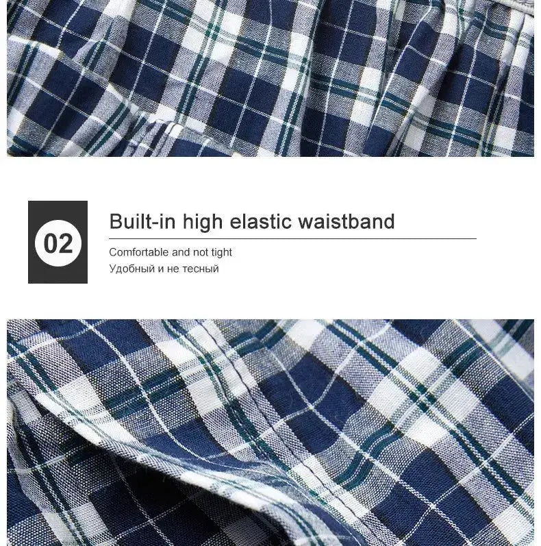 S-XL Mens Cotton Underwear Boxer Shorts Casual Plaid Elastic Waistband Button Mens Boxer Underwear Comfortable Shorts for Home