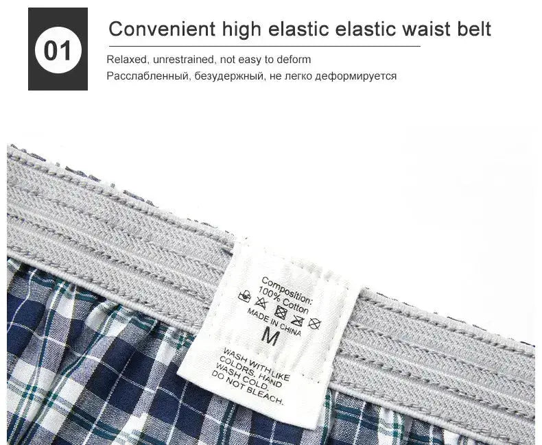 S-XL Mens Cotton Underwear Boxer Shorts Casual Plaid Elastic Waistband Button Mens Boxer Underwear Comfortable Shorts for Home