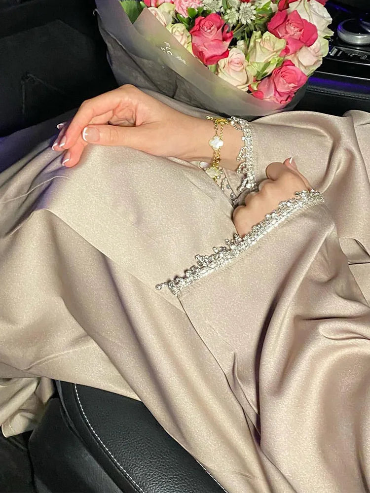 New Muslim Elegant Abaya Cuff Beading Islam Black Dress Dubai Long Woman Evening Robe Kaftan Moroccan Wedding Caftan Ramadan
