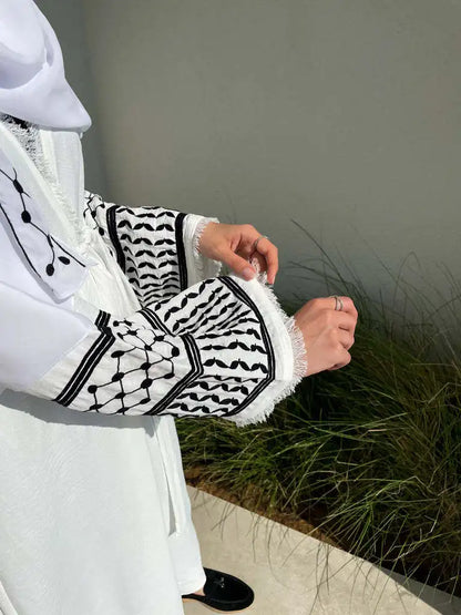 2024 Ramadan Keffiyeh Abaya Kimono Palestinian Embroidery Tassels Muslim Open Abayas Women Dubai Luxury Islam Hijab Dress Kaftan