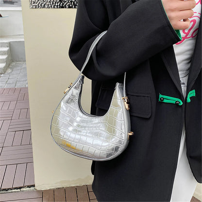 Casual Armpit Bag For Women Fashionable Solid Color Stone Pattern Shoulder Bag Luxury Handbag Dumpling Bag Underarm Bag 2024