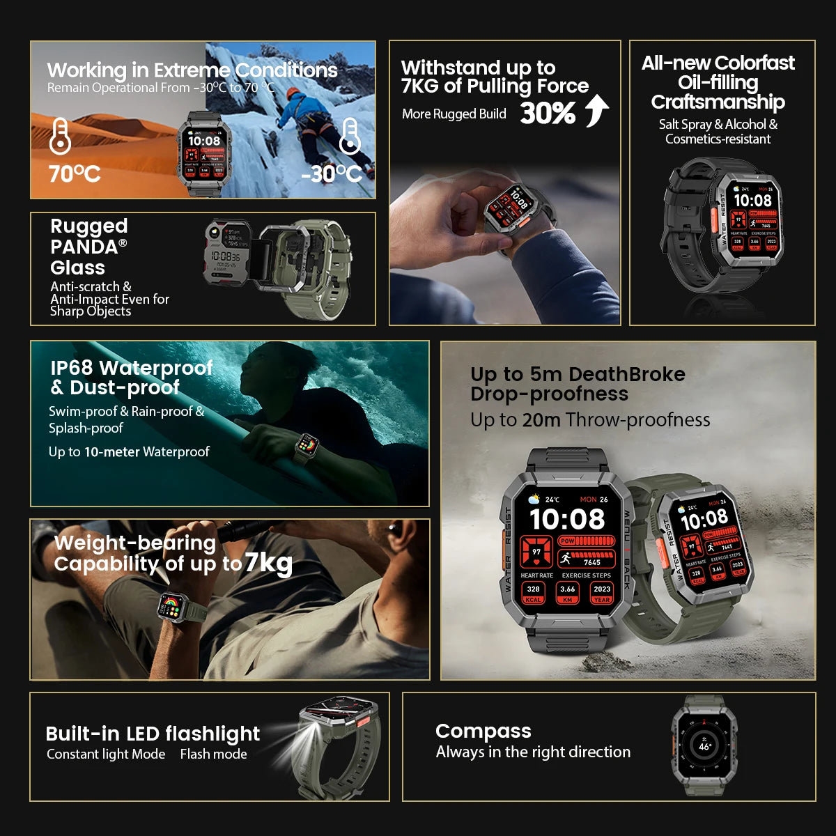 Blackview W60 2024 New Smartwatch 2.01'' HD Display TFT Rugged Smart Watch for Outdoor With Emergency Lighting Bluetooth Calling