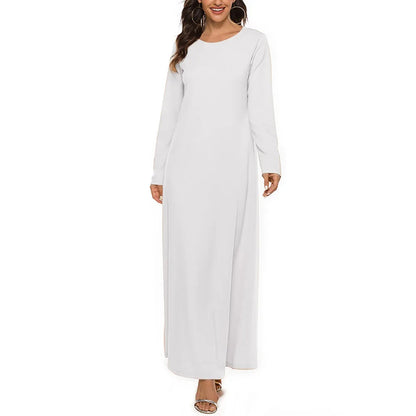 Women's Muslim Basic Liturgy  Abaya Long Sleeve Inner Cloth Round Neck Ladies Dress Middle Eastern Dubai Turkey Solid Daily Robe