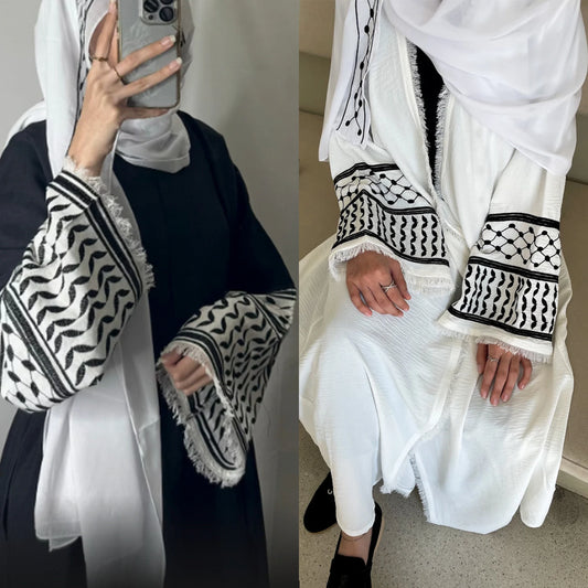 2024 Wrinkle Soft Crepe Embroidery Muslim Kefiyyeh Abaya Ramadan Tassel Dubai Abaya Women Muslim Dress Modest Islamic Clothing