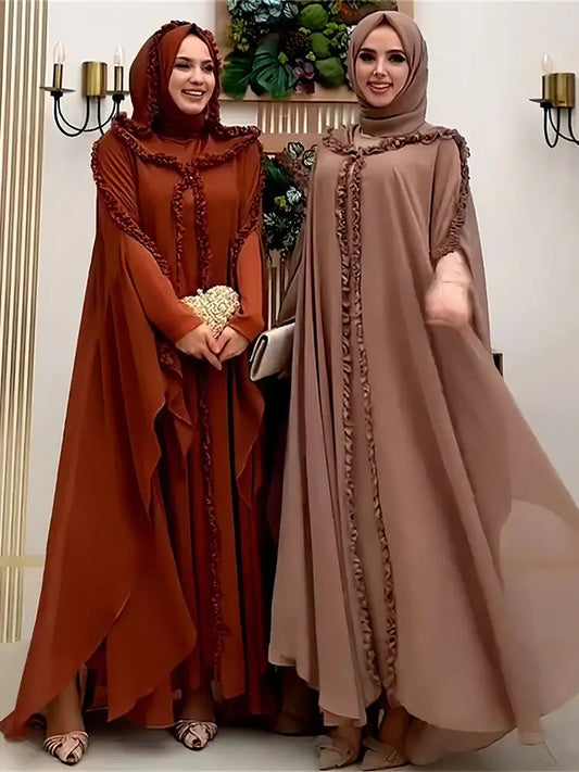 Ramadan Chiffon Muslim 2 Piece Khimar Abaya Set Islam Hijab Dress African Dresses For Women Kebaya Robe Femme Musulmane Kaftan
