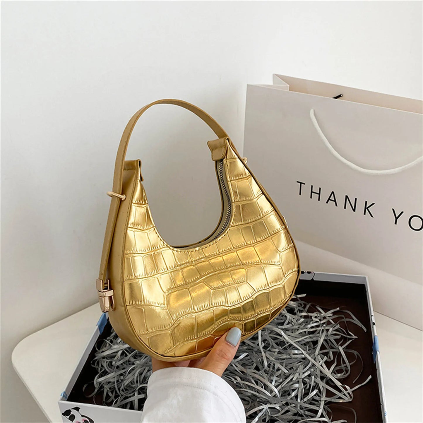 Casual Armpit Bag For Women Fashionable Solid Color Stone Pattern Shoulder Bag Luxury Handbag Dumpling Bag Underarm Bag 2024