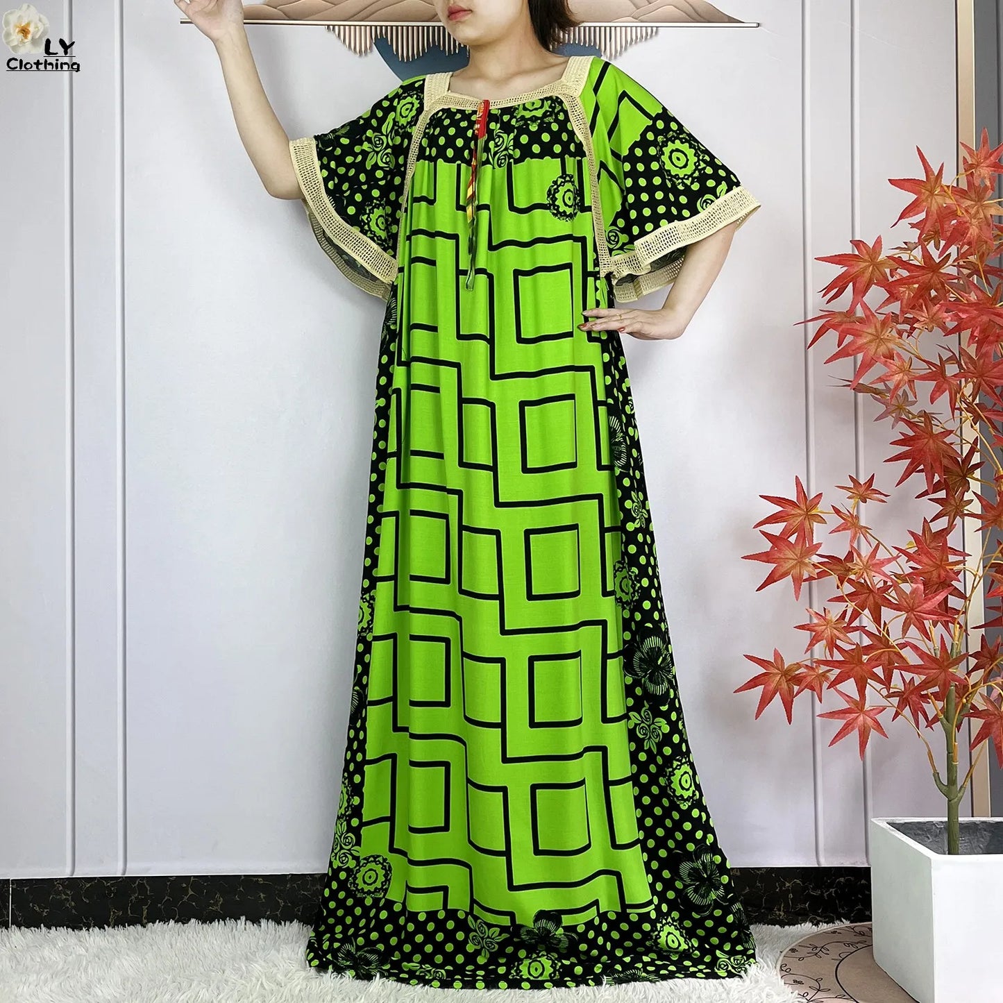 2024New Summer Dubai Fashion Party Femme Elegant Dress Printing Cotton Loose Short Sleeve Maxi Islam Women African Abaya Clothes