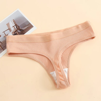 3 Pcs Seamless Ladies Ribbed Cotton Thong Simple Women's Low Waist Bikini Briefs Sports Girls Underwear Size M-XXL