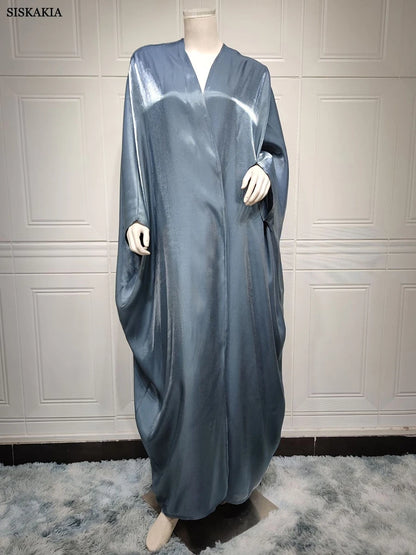 Siskakia Kimono Abayas for Women Modest Muslim Moroccan Dubai Fashion Casual Open Abaya Silk Satin Corban Eid Al Adha 2023 New