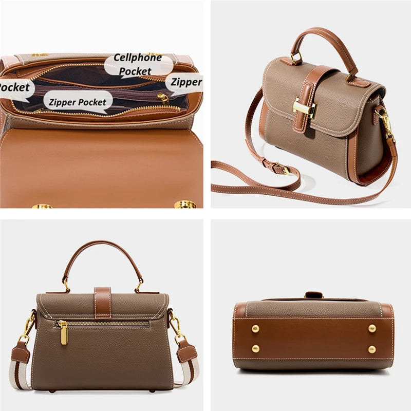 Hifashion 100% Cowhide Genuine Leather Handbags For Women 2024 Trend Vintage Designer Wide Strap Ladies Shoulder Crossbody Bags