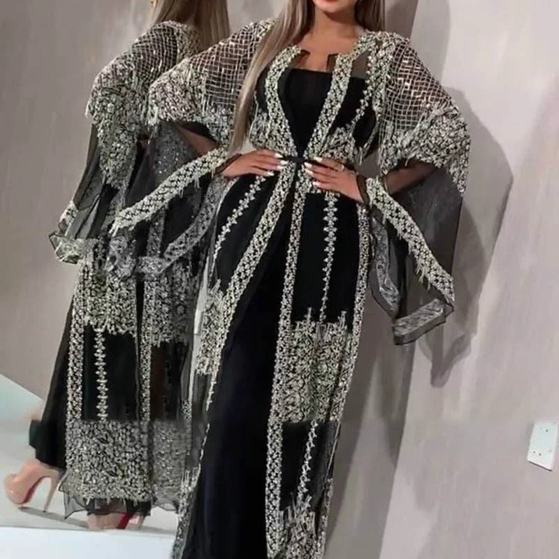 2 Pices African Luxury Femme Kimono Kaftan Robe Dubai Islam Hijab Muslim Dress Abaya Caftan Marocain Qatar Oman Turkey Clothing