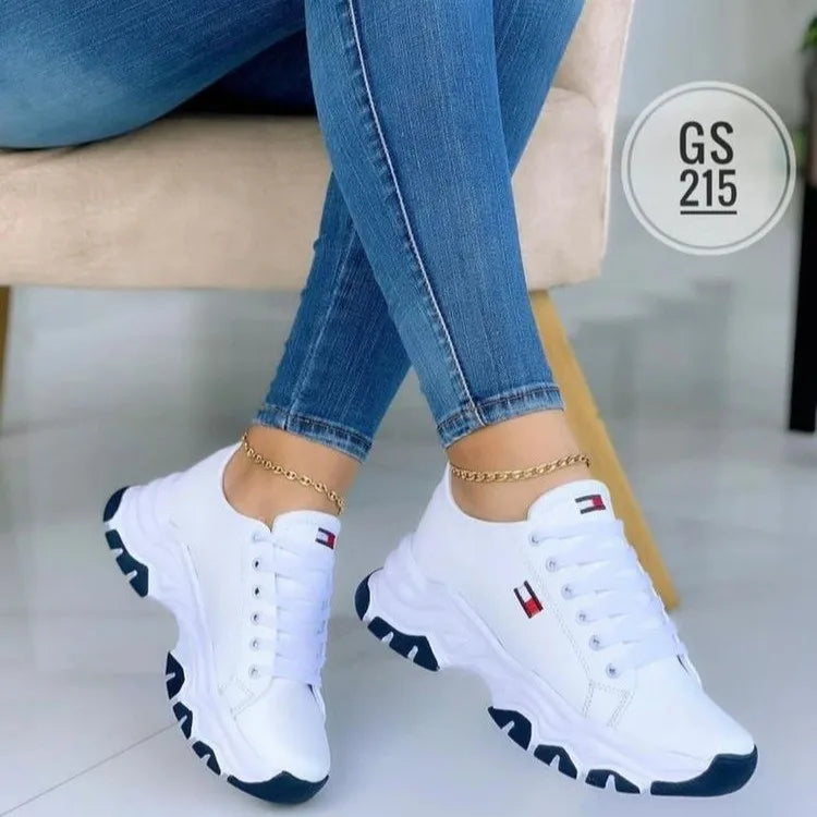 New Women's Vulcanized Sneakers Thick Sole Solid Wedge Women's Shoes Casual Breathable Luxury Walking Sneakers Zapatillas Mujer