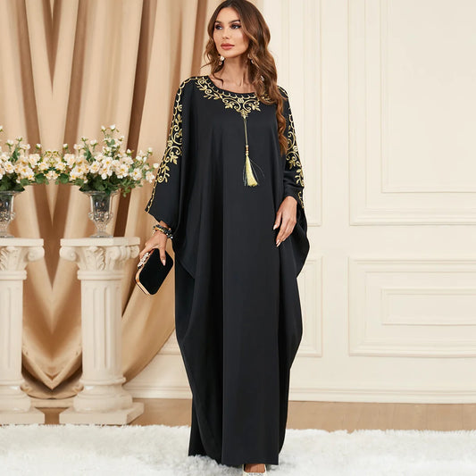 Bat Sleeve Abaya Robe Kimono Palestinian Muslim Abayas Women Dubai Long Dress Embroidery Kaftan Ramadan
