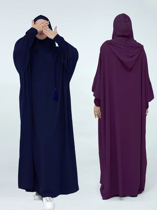 Dubai Linen Khimar Batwing Hoodie Abaya Islam Prayer Clothes African Dresses For Women Modest Muslim Kaftan Dress Robe Musulmane