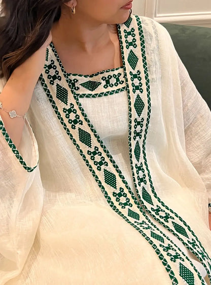 Elegant Embroidery Muslim Dress Ramadan Gurban Dubai Arab Two Piece Set Middle East Turkey Slash-Neck Fashion Abaya Clothing