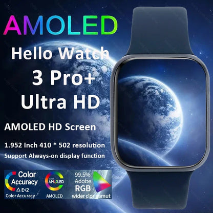 New Hello Smart Watch 3 Pro Plus 45mm Series 9 AMOLED 4G ROM NFC Compass Clock Bluetooth Call Smartwatch 2024 Men Women For IOS