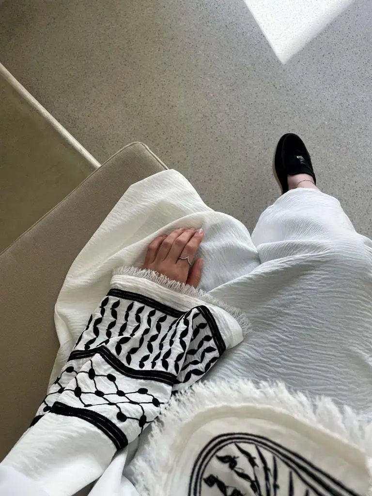 2024 Ramadan Keffiyeh Abaya Kimono Palestinian Embroidery Tassels Muslim Open Abayas Women Dubai Luxury Islam Hijab Dress Kaftan