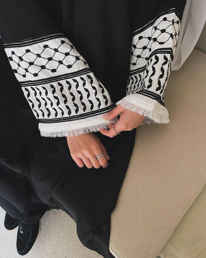 Ramadan Keffiyeh Abaya Kimono Palestinian Embroidery Tassels Muslim open Abayas for Women Dubai Luxury Islam Hijab Dress Kaftan