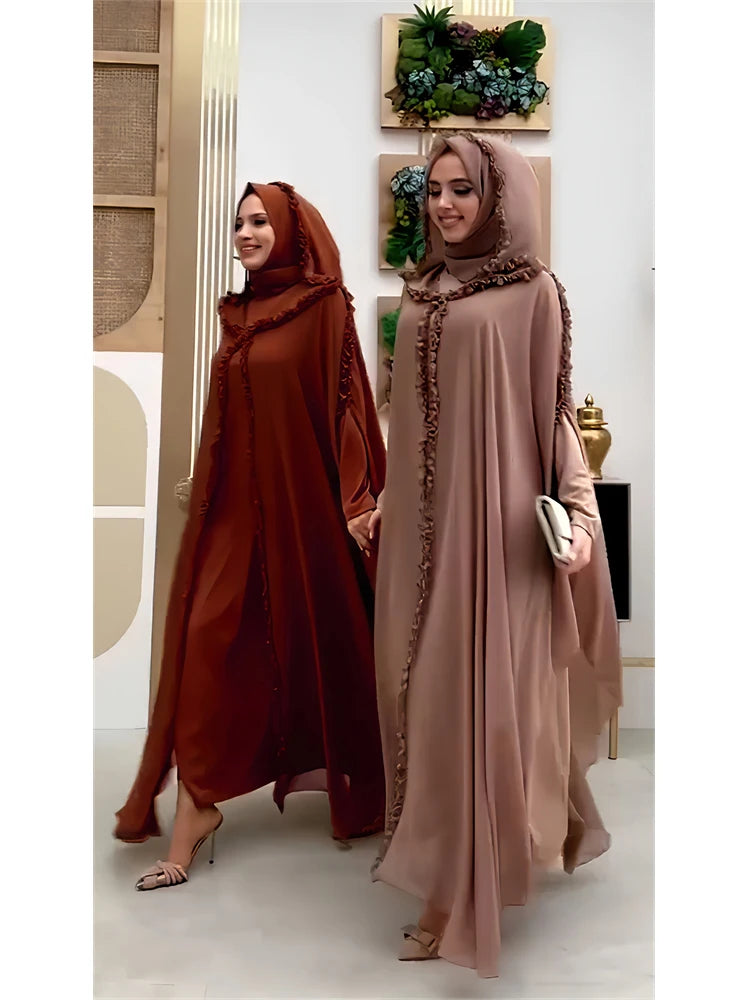 Ramadan Chiffon Muslim 2 Piece Khimar Abaya Set Islam Hijab Dress African Dresses For Women Kebaya Robe Femme Musulmane Kaftan