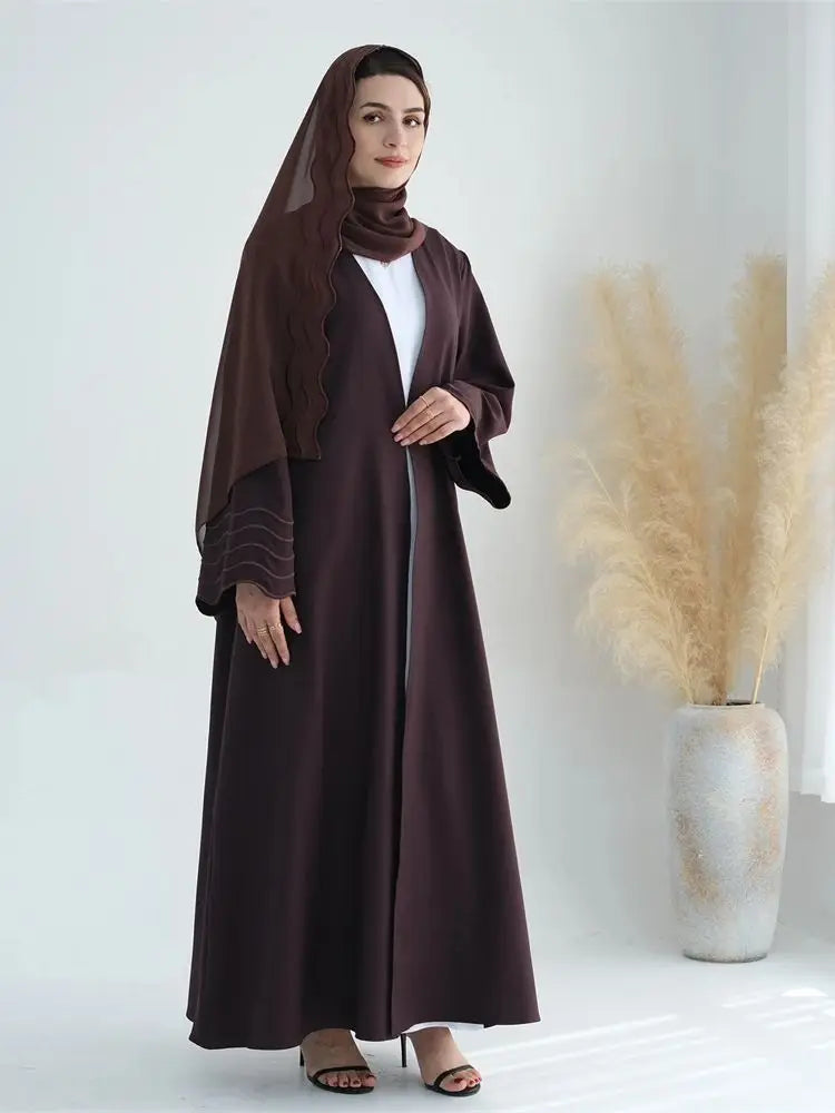 Ramadan Eid Women Gray Black Dubai Khimar Abaya Islam Muslim Kimono Hijab Dress Set Kebaya Kaftan Djellaba Robe Femme Musulmane