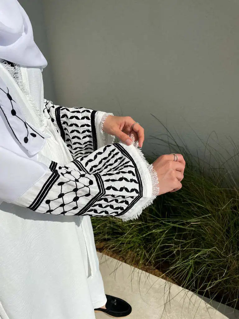 Ramadan Keffiyeh Abaya Kimono Palestinian Embroidery Tassels Muslim open Abayas for Women Dubai Luxury Islam Hijab Dress Kaftan