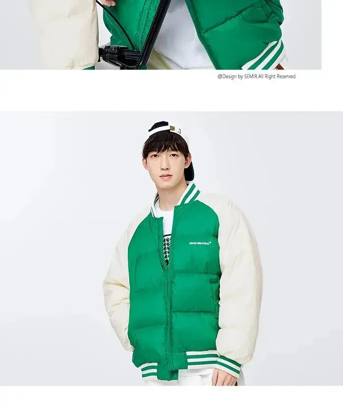 Semir Down Jacket Men Oversize College Style Baseball Collar Jacket 2022 Winter New Sports Raglan Top Coat