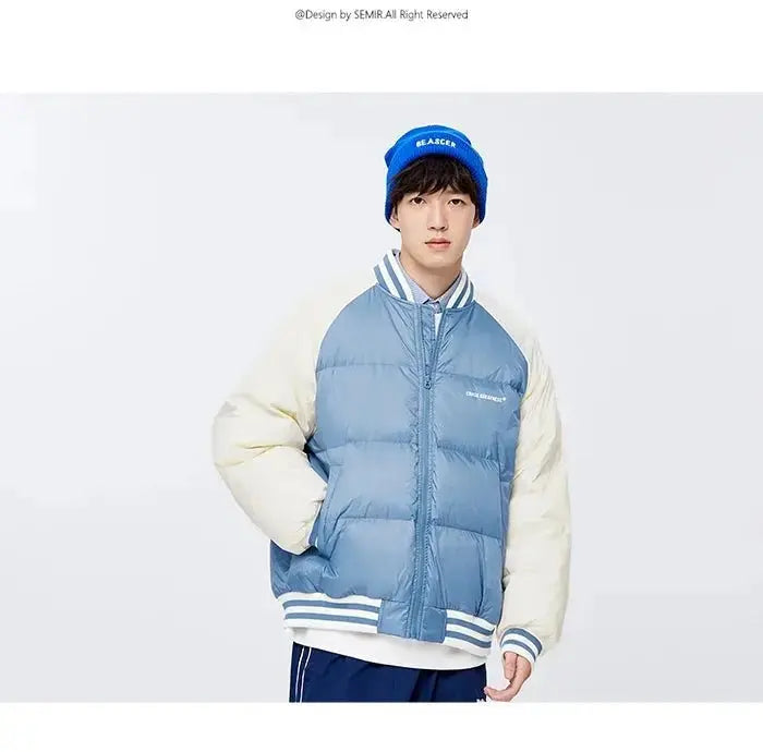 Semir Down Jacket Men Oversize College Style Baseball Collar Jacket 2022 Winter New Sports Raglan Top Coat