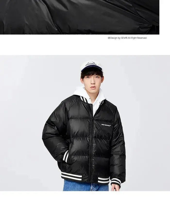 Semir Down Jacket Men Oversize College Style Baseball Collar Jacket 2022 Winter New Sports Raglan Top Coat