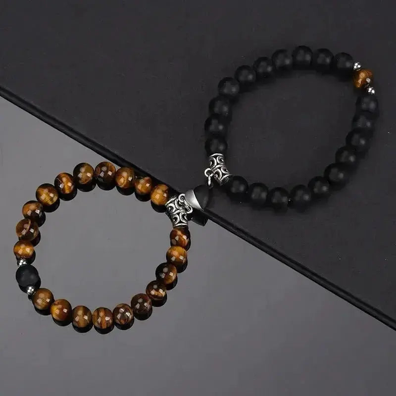 2Pcs/Set Beads Bracelet For Lovers Natural Stone Distance Heart Magnet Couple Bracelets Friendship Fashion Jewelry Gift