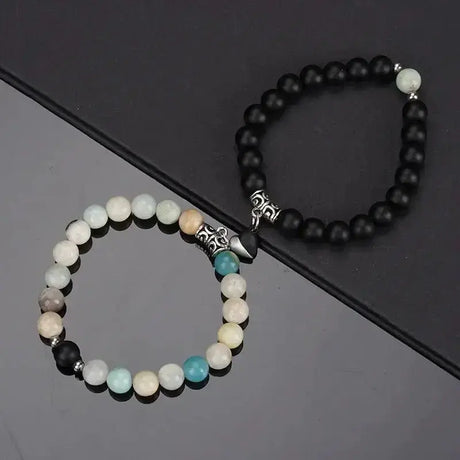 2Pcs/Set Beads Bracelet For Lovers Natural Stone Distance Heart Magnet Couple Bracelets Friendship Fashion Jewelry Gift