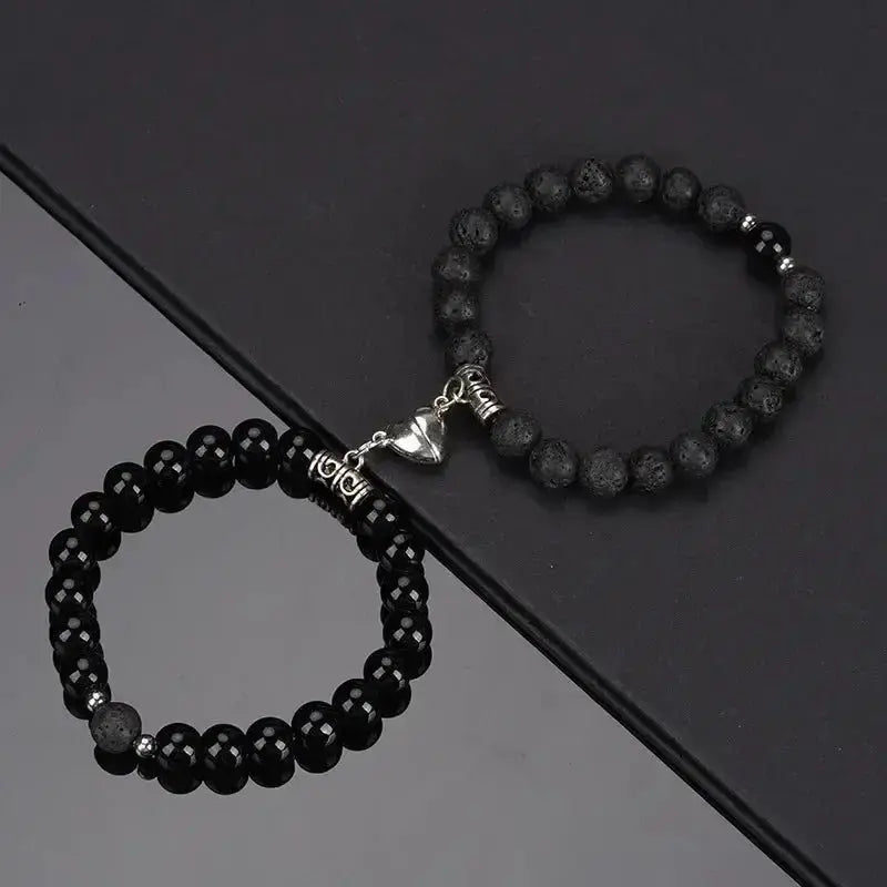 2Pcs/Set Beads Bracelet For Lovers Natural Stone Distance Heart Magnet Couple Bracelets Friendship Fashion Jewelry Gift