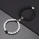 2Pcs/Set Beads Bracelet For Lovers Natural Stone Distance Heart Magnet Couple Bracelets Friendship Fashion Jewelry Gift