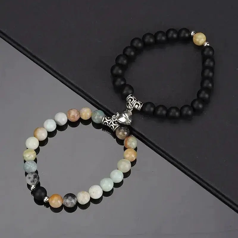 2Pcs/Set Beads Bracelet For Lovers Natural Stone Distance Heart Magnet Couple Bracelets Friendship Fashion Jewelry Gift