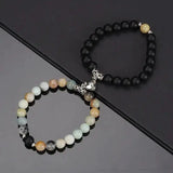 2Pcs/Set Beads Bracelet For Lovers Natural Stone Distance Heart Magnet Couple Bracelets Friendship Fashion Jewelry Gift