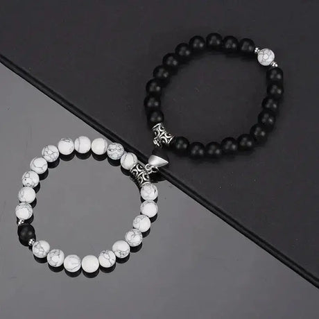 2Pcs/Set Beads Bracelet For Lovers Natural Stone Distance Heart Magnet Couple Bracelets Friendship Fashion Jewelry Gift