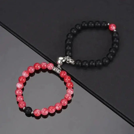 2Pcs/Set Beads Bracelet For Lovers Natural Stone Distance Heart Magnet Couple Bracelets Friendship Fashion Jewelry Gift